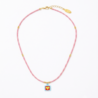 Mini beads 'Heart' Necklace Pink