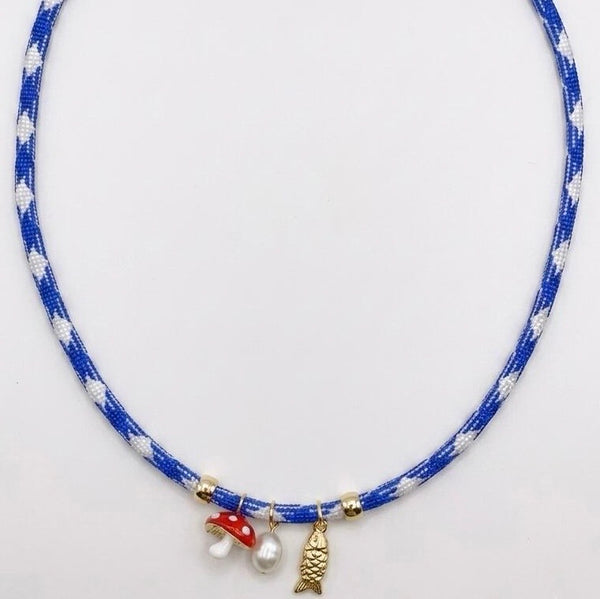 Cord Blue 'Fish&Mushroom' Necklace