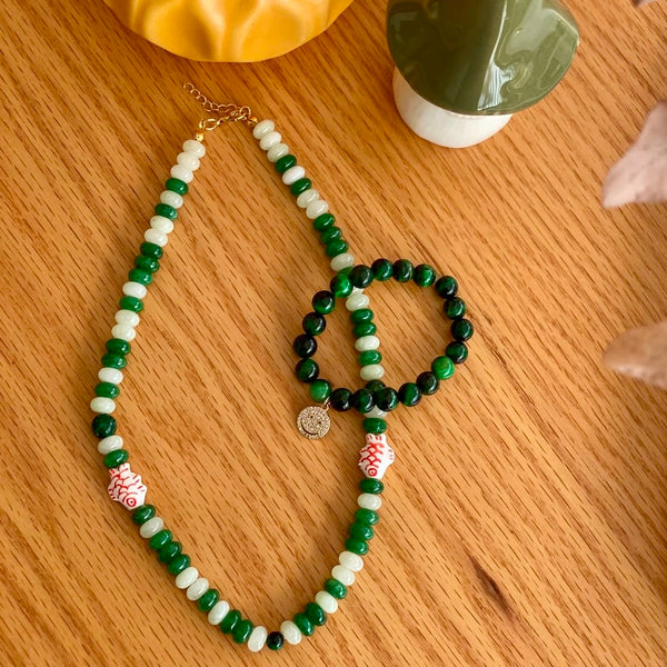 White Green Stone Necklace