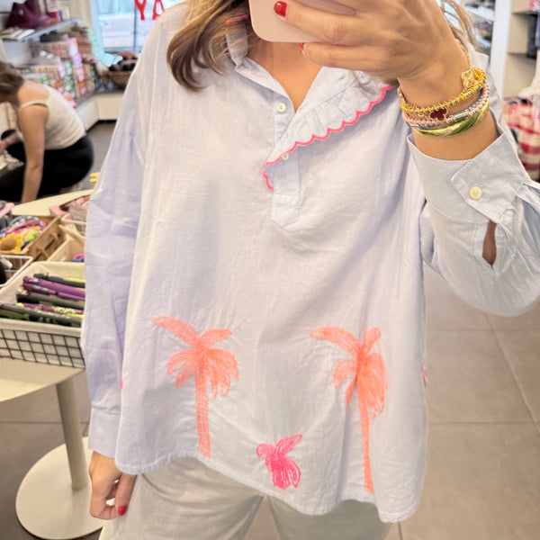 Cotton Shirt Blue: Palms 🌴