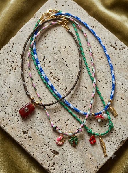 Cord Blue 'Fish&Mushroom' Necklace