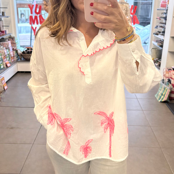 Cotton Shirt White: Palms 🌴