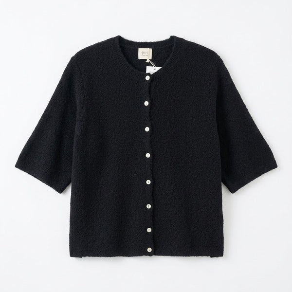 Knit Short-Sleeve Cardigan: Black