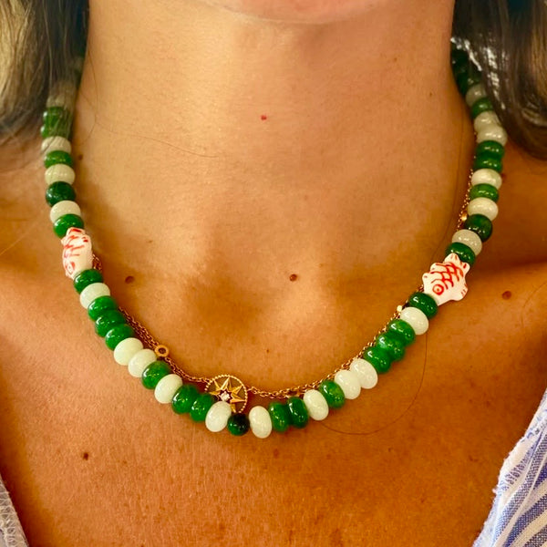 White Green Stone Necklace