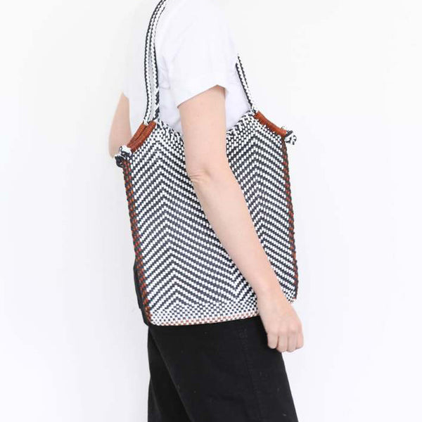 Dragon Diffusion Minga Tote: White, Black, Tan