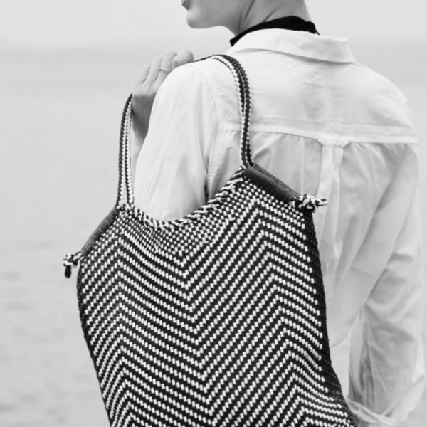 Dragon Diffusion Minga Tote: White, Black, Tan